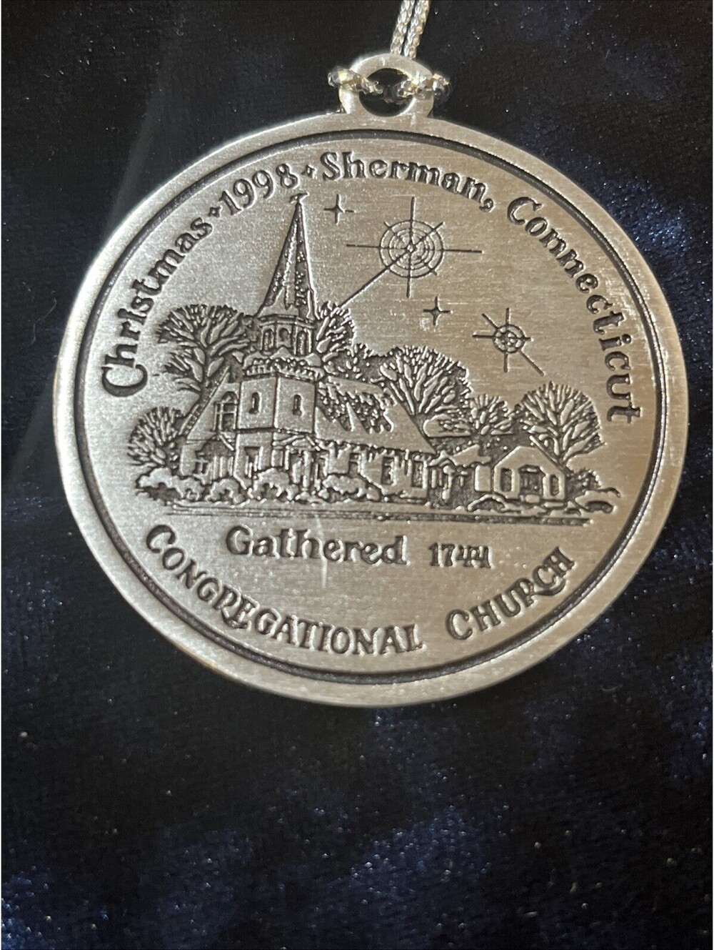 Pewter Christmas Ornament Congregational Church  Sherman Connecticut 1998